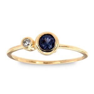14K Yellow Gold Blue Sapphire & Diamond Ring